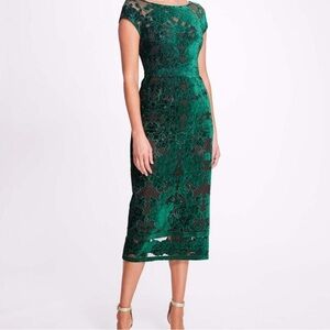 Marchesa Notte Emerald Green Velvet Applique Dress size 12